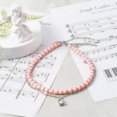 Handmade Polymer Clay Beaded Necklaces and Bear Alloy Pendant Necklace for Kid NJEW-JN03642-1