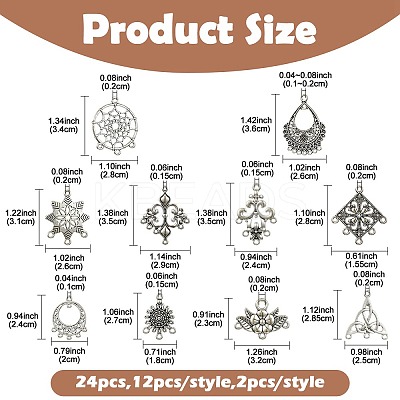24Pcs 12 Style Tibetan Style Chandelier Component Links TIBEP-YW0001-73-1
