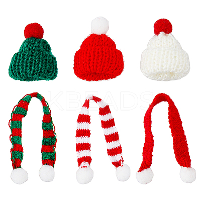 48Pcs 6 Style Christmas Mini Knitting Wool Yarn Scarf & Hats AJEW-FH0003-79-1