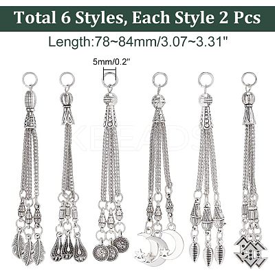 12Pcs 6 Style Tibetan Style Alloy Curb Chain Tassel Big Pendants FIND-CA0006-72-1