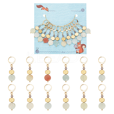Natural Flower Amazonite & Non-magnetic Synthetic Hematite Pendant Stitch Markers HJEW-AB00516-1