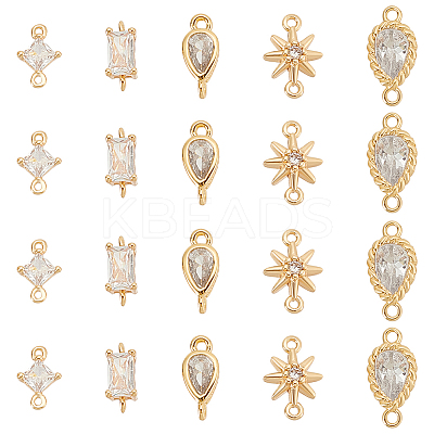 20Pcs 5 Styles Brass Pave Clear Cubic Zirconia Connecotor Charms DIY-AN0001-13-1
