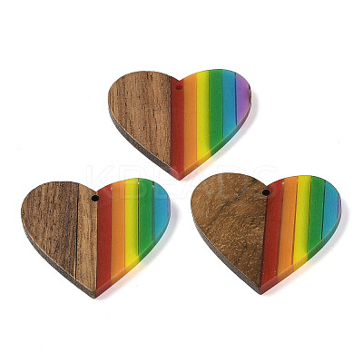Pride Rainbow Theme Resin & Walnut Wood Pendants WOOD-K012-03-1
