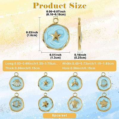 8Pcs 8 Styles Marine Animal 304 Stainless Steel Pendants STAS-FS0002-13-1