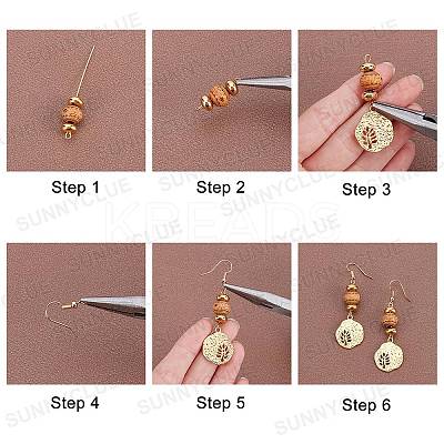 Wood Beads Dangle Earrings DIY Making Kit DIY-SC0017-64-1