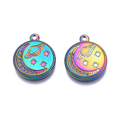 Rack Plating Rainbow Color 304 Stainless Steel Pendants Rhinestone Settings STAS-S119-128-1