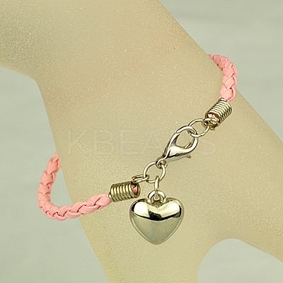 PU Leather Braided Charm Bracelets BJEW-JB00785-12-1
