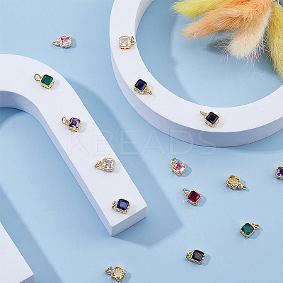 16Pcs 8 Colors Real 18K Gold Plated Brass Inlaid Cubic Zirconia Charms ZIRC-HS0001-05-1