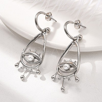 304 Stainless Steel Shell Pearl Dangle Stud Earrings for Women EJEW-U051-06P-1