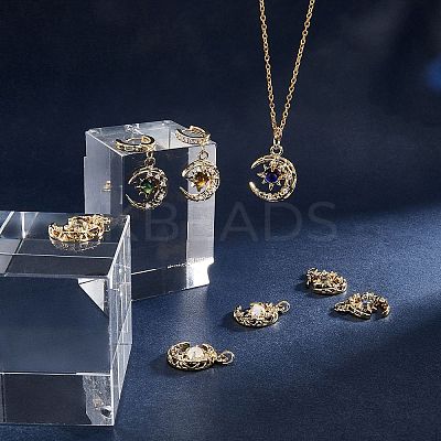 8Pcs 4 Colors Brass Micro Pave Clear Cubic Zirconia Glass Pendants FIND-SZ0005-82-1