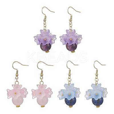 Natural Lapis Lazuli & Natural Rose Quartz & Natural Amethyst 304 Stainless Steel Dangle Earrings EJEW-JE06694-1