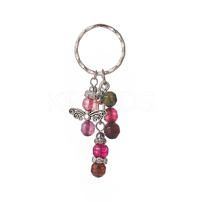 Natural Agate and Electroplate Non-magnetic Synthetic Hematite Beads Pendant Keychains KEYC-JKC00444-1