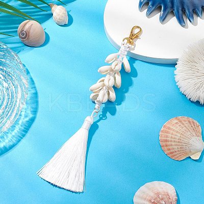 Natural Shell & Polyester Tassel Pendant Decorations HJEW-JM02825-01-1
