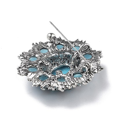 Baroque Flower Alloy Rhinestone Brooches with Cat Eye JEWB-Z034-08AS-1