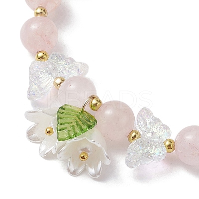 Butterfly Natural Rose Quartz Stretch Bracelets BJEW-JB10085-1