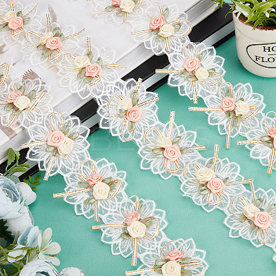 b 2 Yards Embroidery Polyester Flower Lace Trim Ribbon OCOR-GF0001-96-1