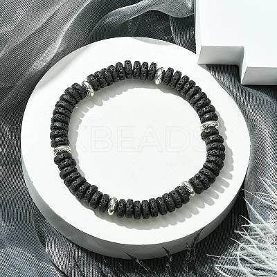 Natural Dyed Lava Rock Flat Round Beaded Stretch Bracelets for Men BJEW-JB09714-02-1