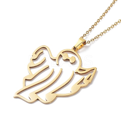 201 Stainless Steel Hollow Ghost Pendant Necklace with Cable Chains NJEW-Q317-08G-1