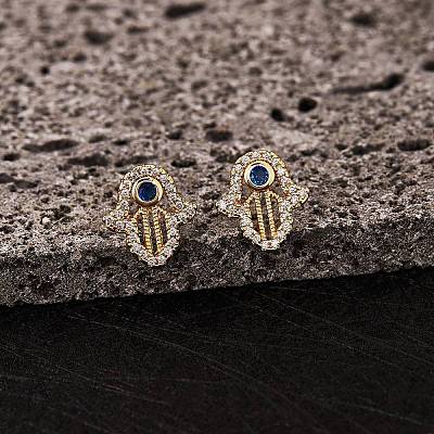 Hamsa Hand Cubic Zirconia Stud Earrings EJEW-SZ0001-77-1