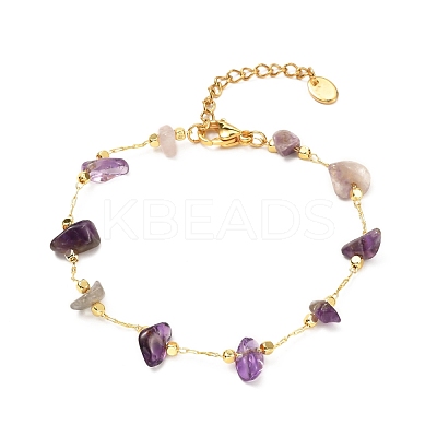 Natural Mixed Gemstone Chip Beaded Bracelet for Girl Women BJEW-JB06983-1