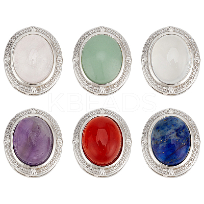 6Pcs 6 Styles Brass Pave Natural Amethyst & Rose Quartz & White Agate & Green Aventurine & Carnelian & Lapis Lazuli Multi-Strand Links KK-BC0015-16-1