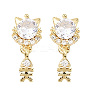 Brass Micro Pave Cubic Zirconia Dangle Stud Earrings EJEW-F405-24G-02-1