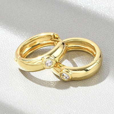 Flat Round Brass Micro Pave Clear Cubic Zirconia Hoop Earrings LS-EJEW-D311-100G-1
