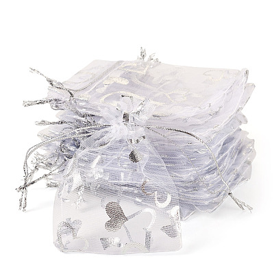 50Pcs Heart Printed Organza Bags OP-TADJ0001-01C-1