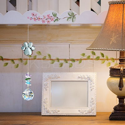 Glass Round Hanging Suncatcher AJEW-WH20130-15-1