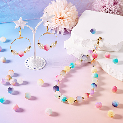 198Pcs 9 Colors Frosted Baking Paint Crackle Glass Beads with Glitter Powder DGLA-TA0001-23-1