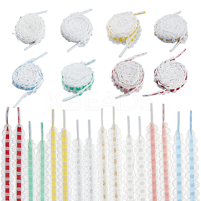 8 Pairs 8 Colors Polyester Gingham Lace Shoelaces AJEW-FH0009-18-1