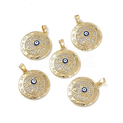 Brass Clear Cubic Zirconia Pendant with Enamel Evil Eye KK-E068-VA183-2-1