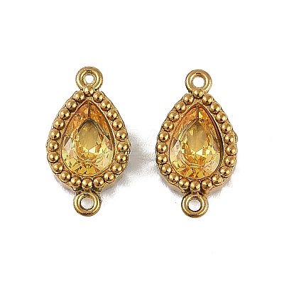 Ion Plating(IP) 304 Stainless Steel Cubic Zirconia Teardrop Links Connector Charms STAS-K256-23G-09-1