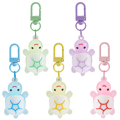 5Pcs 5 Colors PVC Plastic & Resin Tortoise Pendant Decoration HJEW-SP0001-20-1