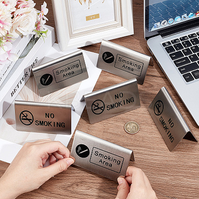 6Pcs 2 Styles 201 Stainless Steel NO SMOKING & SMOKING AREA Signs AJEW-CP0003-90-1