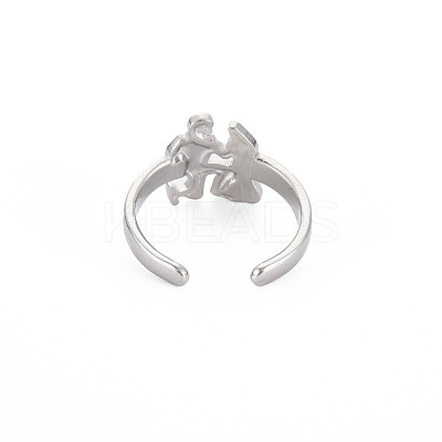 Non-Tarnish 304 Stainless Steel 12 Constellations/Zodiac Signs Open Cuff Ring for Women RJEW-S405-156P-I-1
