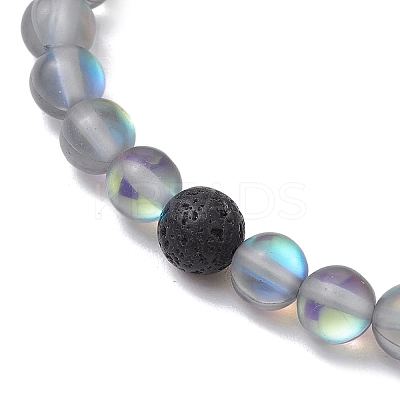 5Pcs Frosted Synthetic Round Moonstone Beads Stretch Bracelets for Men Women BJEW-JB11644-1