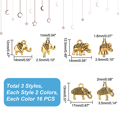 96pcs 6 style Tibetan Style Alloy Pendants TIBEP-PH0001-55-1