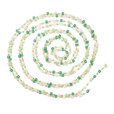 Faceted Cube Glass & Round Beaded Chains CHC-G018-03KCG-01-1