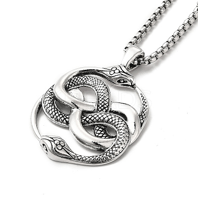 Alloy Snake Pandant Necklace with Stainless Steel Box Chains LS-NJEW-K245-009-1