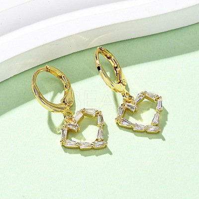 Brass Micro Pave Clear Cubic Zirconia Heart Hoop Earrings EJEW-K267-19G-1