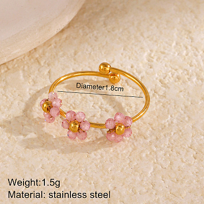 Flower 304 Stainless Steel with Cubic Zirconia Cuff Rings for Women FS-WG31CBD-02-1