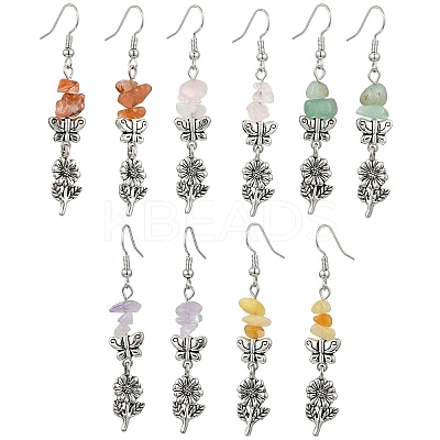 Natural Mixed Stone Chip Dangle Earrings Set for Women EJEW-JE06248-1