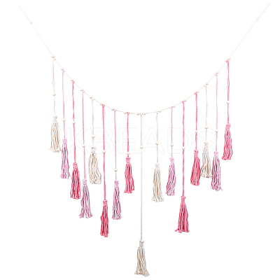 Bohemian Hand-woven Cotton Rope Tassel with Wood Beads Wall Hanging Ornaments FIND-WH20019-136A-02-1