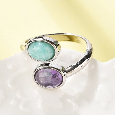 Natural Amethyst & Amazonite Finger Rings RJEW-A068-02P-02-1