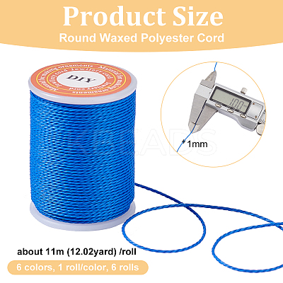 6 Rolls 6 Colors Round Waxed Polyester Cord YC-OC0001-04B-1