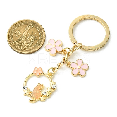 Cat & Flower Alloy Enamel with Rhinestone Keychain KEYC-JKC01099-1