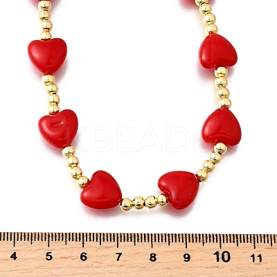 Brass & ABS Imitation Pearl Heart and Round Beaded Necklaces for Women NJEW-D314-11A-G-1