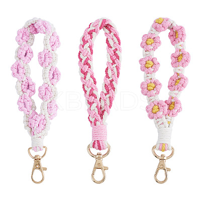 3Pcs 3 Style Cotton Handmade Braided Wrist Lanyard Pendant Decorations AJEW-TA0001-47A-1