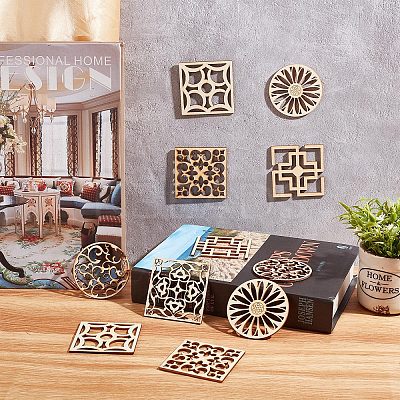 14Pcs 7 Style Laser Cut Wooden Wall Sculpture WOOD-GF0001-76-1